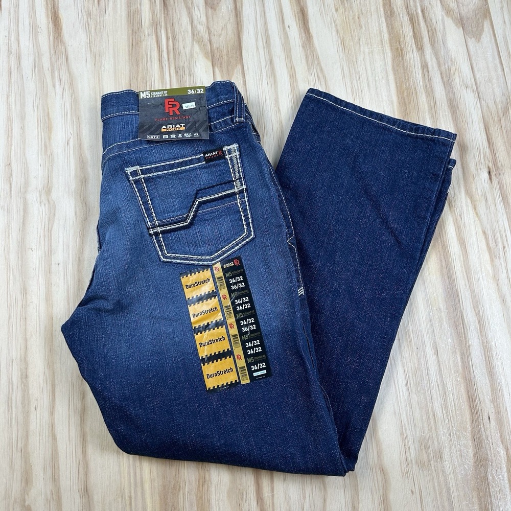 Ariat M5 Mens NEW 36x32 Flame Resistant CAT 2 Straight Fit Jeans FR Denim
